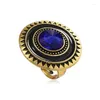 Rings Cluster Fashion retrò di colore oro anticato Boemia Deep Blue Stone Regolable for Women Party Jewelry