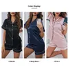 Kvinnor Silk Satin Pyjamas Set Twopiece PJ Set Sleepwear Loungewear Buttondown Pyjama 2 Piece Pijama Homewear Shorts 240410