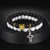 Strands Memolissa 2pc/Set White Turquoise Leopard Cross Black Bracelety dla mężczyzn Kobiet Elastic Friends Prezenty biżuterii