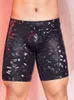 Sexy PU Leopard Print Men Clothing Tights Male Clothes U Bulge Pouch Pants Shorts Gym Boxer Man Shapewear Lift Butt