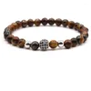 Strand 6mm Natural Tiger Eye Stone Bead Armband Pave Cz 8mm Metal Ball Armband för Menwomen Charm Handgjorda Fashion Jewelry Bijoux