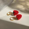 Pendientes de aro Minar encantador brillante Rhinestones rojos Rhinestons Strawberry Pends para mujeres Joyas de acero inoxidable de pvd de oro de oro de 18 km