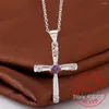 Pendants Simple Classic Fashion Round Zircon Cross Antique 925 Pendre Silver Silver Girl Colliers à longue chaîne Bijoux pour femmes