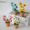 Decorative Flowers Knitting Flower Pots Succulents Potted Wedding Decoration Hand-woven Home Table Decorate Knitted Bonsai Festival Gifts