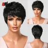 Wigs Short Synthetic Natural Black Wig for Black Women Straight Pixie Cut Cosplay Wigs with Bangs Heat Resistant Fiber Afro Hair Wig