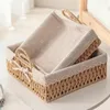 Handwoven Storage Baskets Sundries Organizer with Lid Rectangular Cosmetics Box Clothes Laundry Basket Towel Toys Container 240424