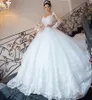 Elegancka suknia ślubna 2024 Aplikacje O-Neck długie rękawy suknia balowa długość podłogi zamiatanie pociągu koronka w górę suknia ślubna vestido de novias casamento