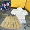 Luxury Princess dress girls tracksuits baby clothes Size 90-150 CM Lace patchwork design shirt and khaki pleated skirt 24April