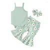 Set di abbigliamento bambine abiti estivi set alla moda nato pagliaccio senza maniche infantile con pantaloni bagliori di stampa floreale e fascia da 3 pc abiti