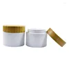Bouteilles de rangement 50pcs / lot 250g blanc pp plastique facial oeil peau crème crème 200g contenant cosmétique emballage avec couvercle de couverture en bambou