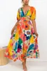 Abiti casual Boemia Flower Stampa Vacanze Maxi per donne Sexy Deep a V-Nke Short Shorce Beach A-Line Dress Vestidos