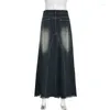 Skirts SUCHCUTE Korean Style Tie-dye Cargo Denim Harajuku Streetwear Blue Maxi Women Fairycore Low Waist Clothes Vintage