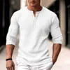 Men de printemps / automne Top Elegant Fashion Henley Necy Slim Fit Top Mens Casual Solid Waffle T-shirt à manches longues respirantes240416