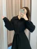 Vestido qweek polo preto camisa vestido mulheres vintage casual manga longa vestidos de festa