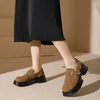 Sapatos casuais Couro de sola espessa feminina preguiçosa lento de sola de sola japonesa outono de outono inverno retro versátil pequeno