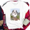 Kadın Tişörtleri Mutlu Noeller Kısa Kollu Temel T-Shirt Moda Harajuku Karikatür Sevimli Baskı Gündelik Çok Yönlü Basit Tişört.