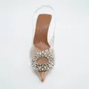 Sandals Traf Zaza Women Slingback Transparent High Heel 2024 Summer Rhinestones Pumps Fashion Woman Shoe