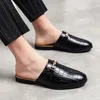 Casual Shoes Patent Leather Brands Designer Mens Business Italian Plus Size 45 Men Half Drop Ship Mules Man Black Slides Slipper