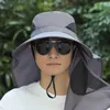 Beretten 360 graden bescherming Sun hoed brede rand UV Agricultureel werk Verwijderbaar gezichtsmasker Ademende viskap unisex