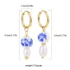 Boucles d'oreilles en porcelaine bleue en porcelaine ronde rond Perles de céramique pendentifs avec cercle plaqué or boucles d'oreilles en acier inoxydable pour femmes