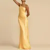 Ladies Sexy Club Party Diagonal Collar Dress Elegant Satin Slim Womens Long Casual Asymmetric Bandage Backless 240417