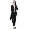 Women's Two Piece Pants Women Business Suit Formal Elegant Set With Double-breasted Coat High Waist For