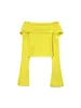Damesbreien Women 2024 Summer Fashion Zipper Yellow Slim Short Sweaters Girls Turn Down Collar Lange Mouw Casual Elastic gebreide tops