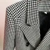 Lã feminina High Quanlity estro Vogue Nice Designer Casacos Slim Ajuste Double Blend Houndstooth Tweed Coat