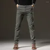 Erkek pantolon 2024 bahar ince düz taklit denim elastik pamuk iş rahat moda siyah gri yeşil marka pantolon