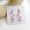 Boucles d'oreilles bijoux de mariage style japonais en strass de ramine cristal rose Sakura fleur avec boucles d'oreilles à clip de zircon sans perçage pour les femmes