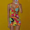 Lässige Kleider 10pcs Halfter für Frauen Sommer 2024 Sexy V-Ausschnitt Print Y2K Vestidos Streetwear Rückenless Bodycon Kleidung Großhandel M11516