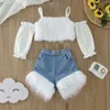 Vêtements Ensembles d'été pour les filles pour les filles sans manchettes sans manchettes de couleur solide shorts en denim en deux pièces Pièces pour enfants