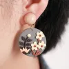 Ohrringe handgefertigtes Polymerton Geometrisches Multiblumenmusterclip am Ohrring ohne durchdringende Dangle -Ohrringe für Frauen Schmuck 2023 Neu