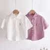 Chemises en lin chemise Blouses bébé garçon couleur solide blanc rose enfant enfant enfant chemise courte manche gamin tenue de bébé vêtements 110y hemden