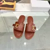 With Box Women Marcie Leather Slippers Gold-toned Buckle Calfskin Sole Slide Flats Slip-on Mule Comfortable Daily Lady Walking Sandals Size 35-43