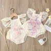 One-Pieces 024M Summer Newborn Baby Girls Crochet Lace Romper Toddler Fly Sleeve Square Collar Tieup Playsuit Embroidery Floral Jumpsuit