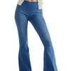 Jeans féminins 2024 Fashion Mid Rise Color Color Elastic Horn pour les femmes