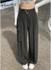 Kadın pantolonları Yitimuceng Kadınlar için Katı Takım 2024 Sonbahar Moda Gevşek Yüksek Bel Düz Dantel Yukarı Geniş Bacak