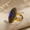 Rings Cluster Fashion retrò di colore oro anticato Boemia Deep Blue Stone Regolable for Women Party Jewelry