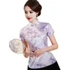 Damenblusen Retro Frauen Qipao Tops stehen Kragen Kurzarmdrucken traditioneller chinesischer Jahr Cheongsam Kleidung