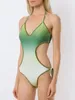 Frauen Badebekleidung sexy Deep V-Ausschnitt Ladies Bikini Mode allmählich Veränderung Rückenfreier einteiliger Designer Strand Badeanzug und Fransendeckel