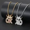 Kolyeler hip hop rapçi rock moda takı kadınlar için taç şeklindeki elmas özel dikiş mektubu kolye kolyeler