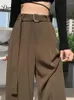 Pantalones de mujer Trajes sólidos de Yitimuceng para mujeres 2024 Fashion de otoño Floja de cintura alta heterosexual encaje informal de pierna ancha