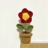 DIY Handwoven Mini Potted Flower Rose Office Desktop Ornamental Plants Woolen Thread Färdig produkt Hemdekoration 240418