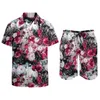 Мужские спортивные костюмы роза цветочные мужчины устанавливают розовые и белые повседневные шорты Summer Fashion Fitnes