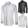 Men Sexy Long Sleeve Solid Color Lace See Through Clubwear Button Down Shirt soft and skinfriendly shirt 240415