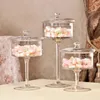 Bouteilles de rangement style européen transparent en verre transparent pot bonbon avec couvercle middomadaire plateau haut de pied plateau de desserts à poussière créative