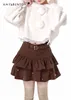 Sweet Girl Cute Pearl Belt Lace-Up Slim Mini Slit Women Women Winter Insmedre Preppy Style Pure Color All-Match Kawaii Y2K Gonne 240419