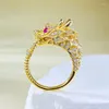 Cluster Rings S925 Silver Plated Gold China-Chic Golden Dragon Dominant Leader Ring Tiger Spirit Life Year Can Wear