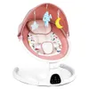 Swing de bebé rosa portátil con control remoto, 5 velocidades, arnés de 5 puntos: columpio para bebés para bebés y recién nacidos para calmar y comodidad